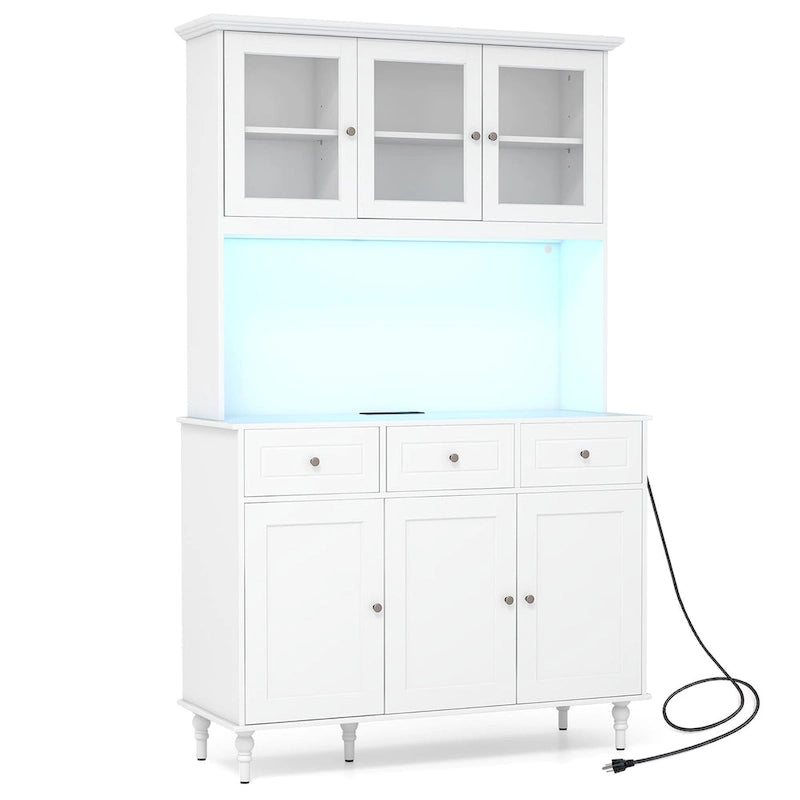 Gymax 77 Armadietto dispensa da cucina alto con luci a LED e