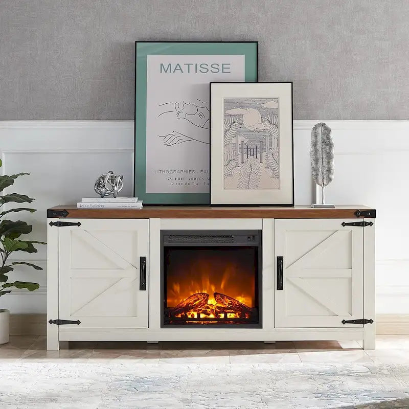 Farmhouse Fireplace TV Stand, Rustic Entertainment Center