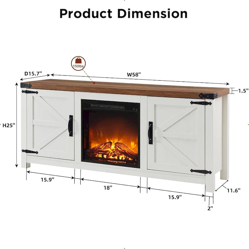 Farmhouse Fireplace TV Stand, Rustic Entertainment Center