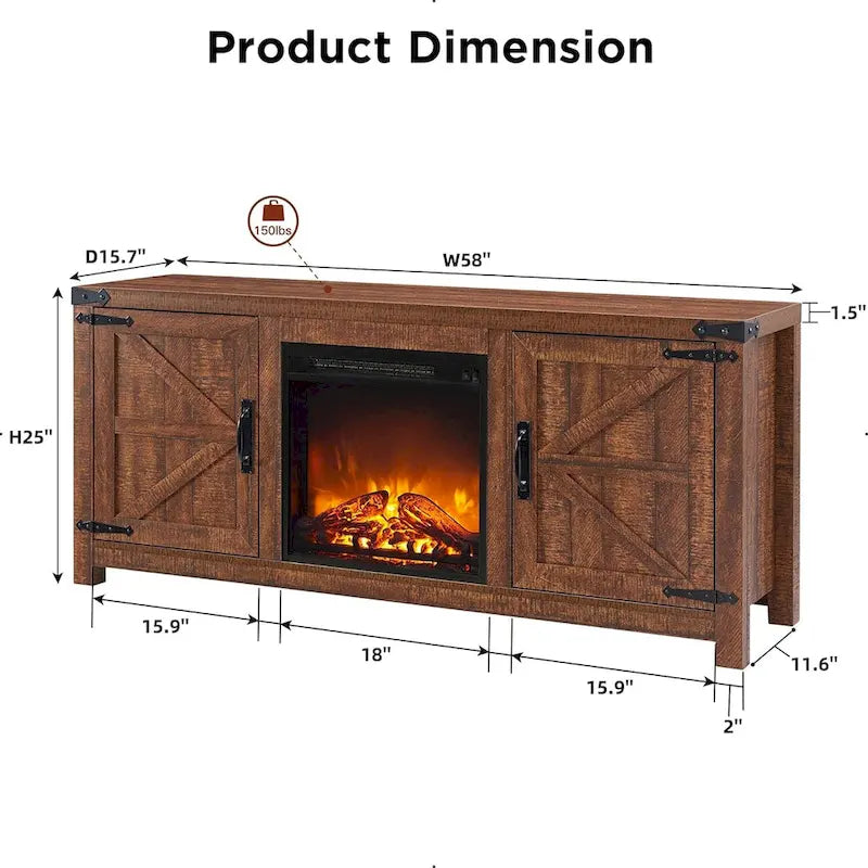 Farmhouse Fireplace TV Stand, Rustic Entertainment Center