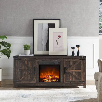 Farmhouse Fireplace TV Stand, Rustic Entertainment Center