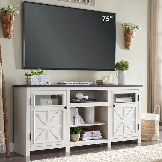 Farmhouse TV Stand for 75 Inch TV, Modern Entertainment Center
