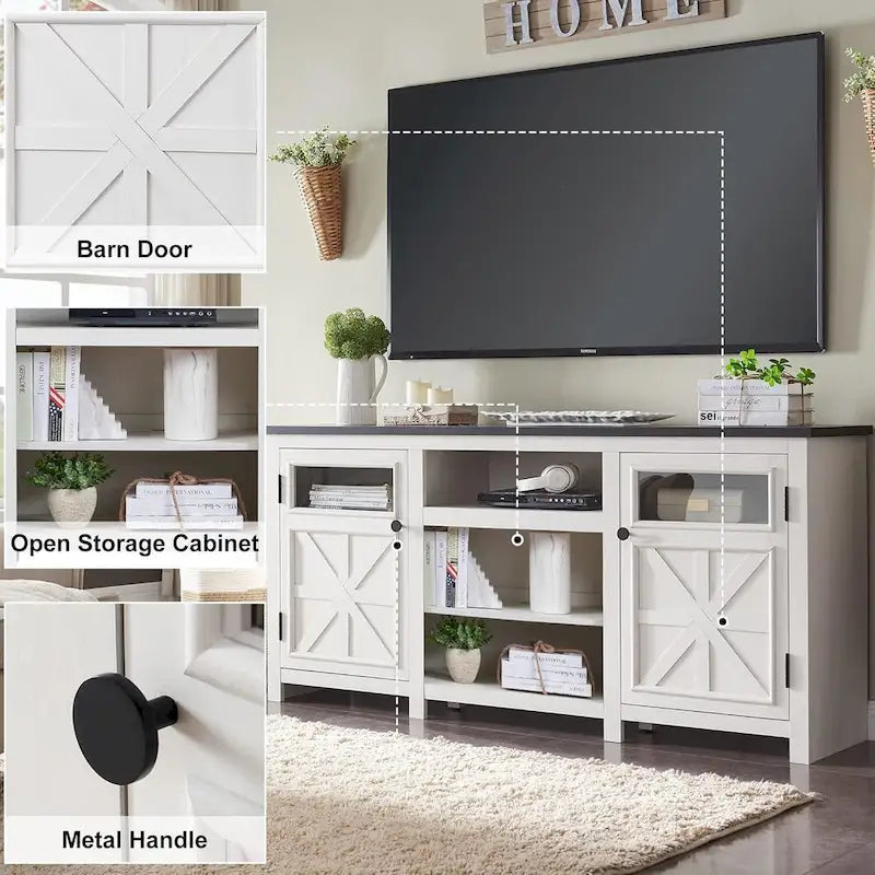 Farmhouse TV Stand for 75 Inch TV, Modern Entertainment Center