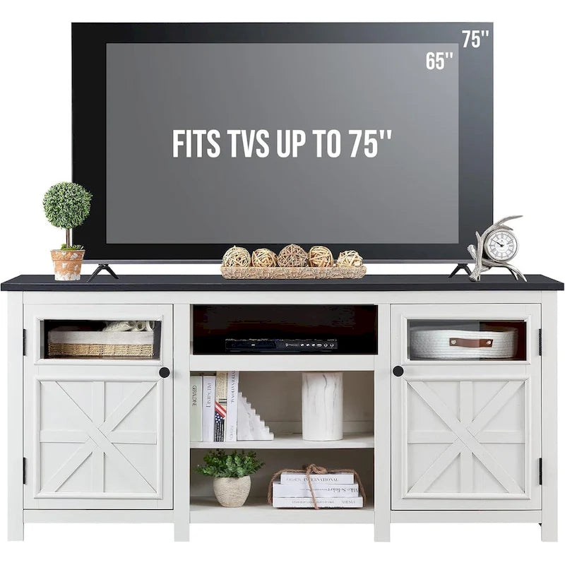 Farmhouse TV Stand for 75 Inch TV, Modern Entertainment Center