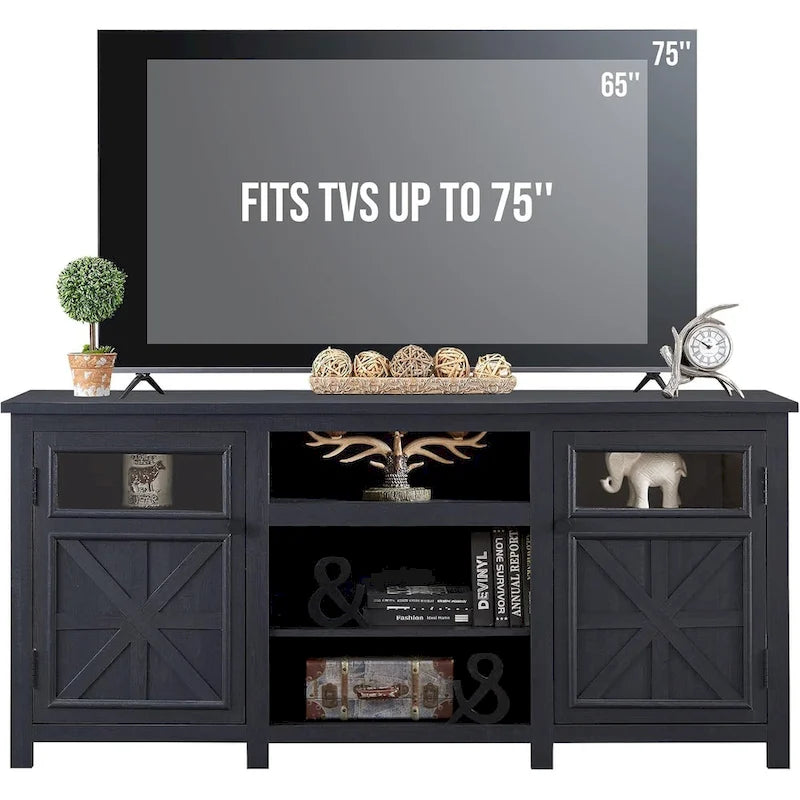 Farmhouse TV Stand for 75 Inch TV, Modern Entertainment Center