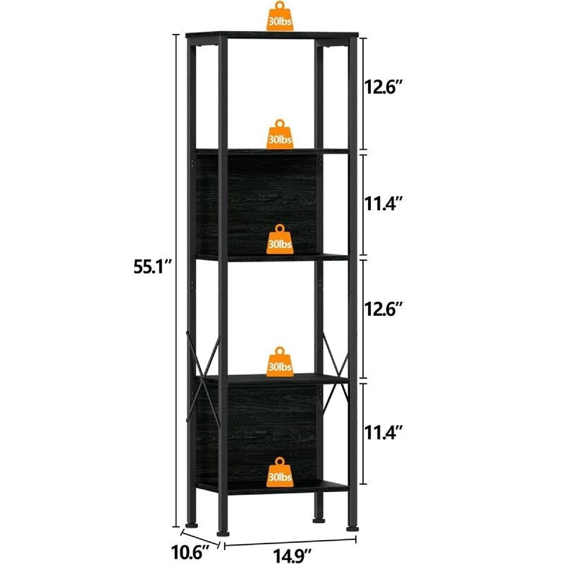 5 Tier Tall Bookshelf - 14.9 D x 10.6 W x 55.1 H