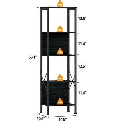 5 Tier Tall Bookshelf - 14.9 D x 10.6 W x 55.1 H
