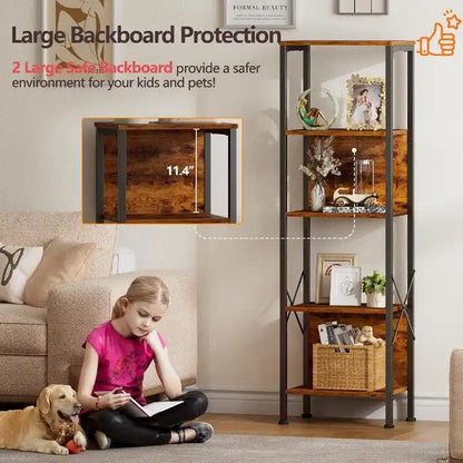 5 Tier Tall Bookshelf - 14.9 D x 10.6 W x 55.1 H