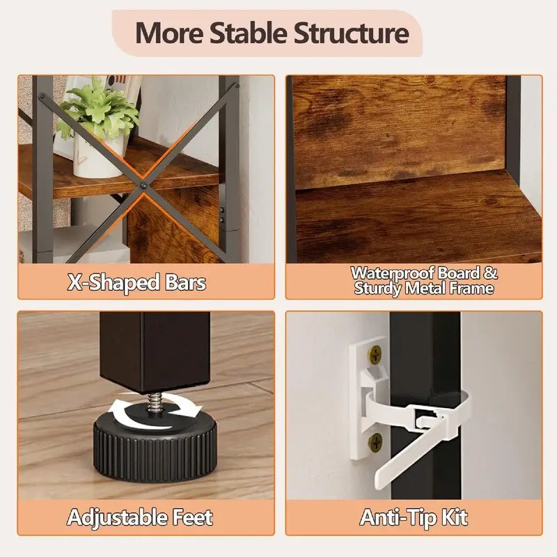 5 Tier Tall Bookshelf - 14.9 D x 10.6 W x 55.1 H