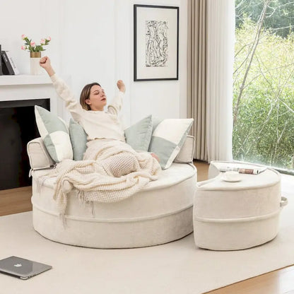 Modern Round Barrel Accent Chair with Ottoman - Velvet Lounge Sofa