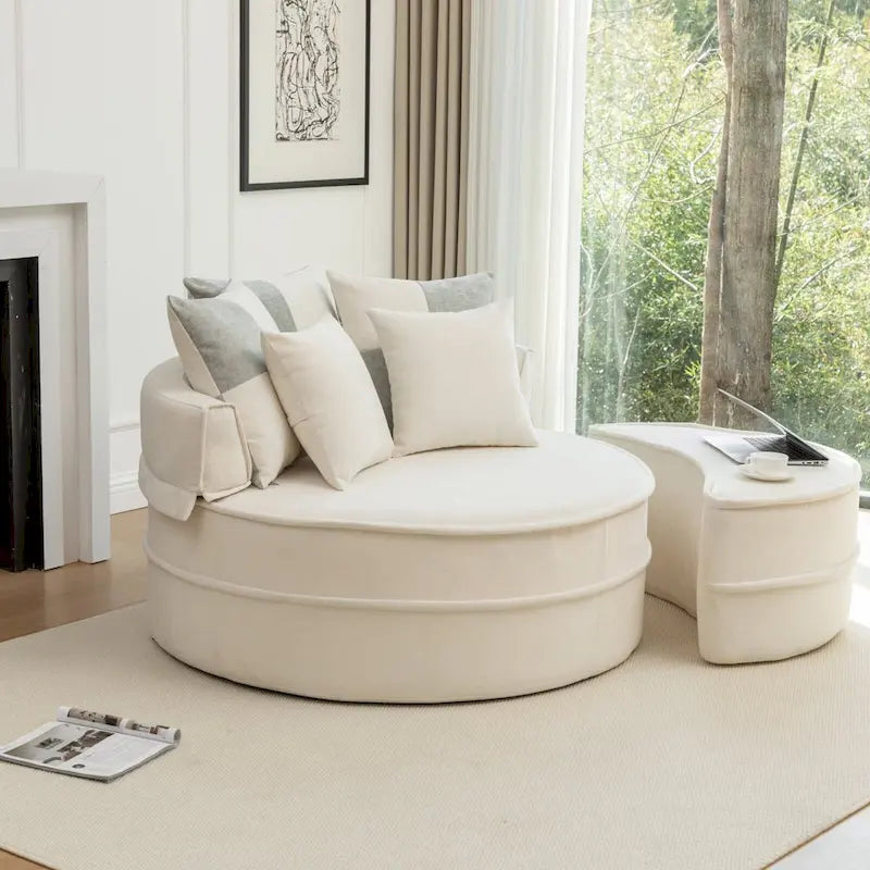 Modern Round Barrel Accent Chair with Ottoman - Velvet Lounge Sofa