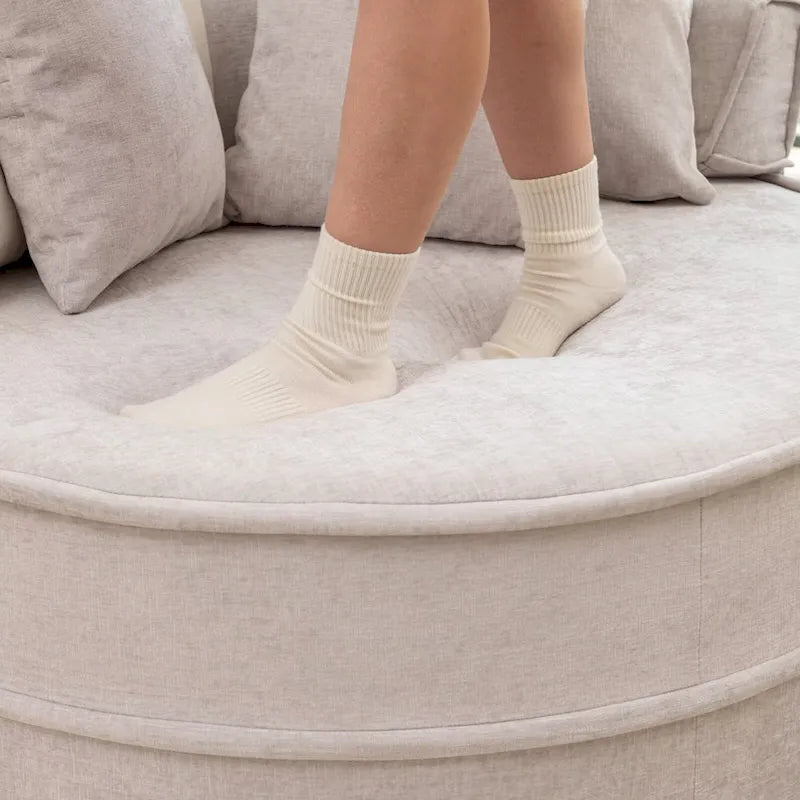 Modern Round Barrel Accent Chair with Ottoman - Velvet Lounge Sofa