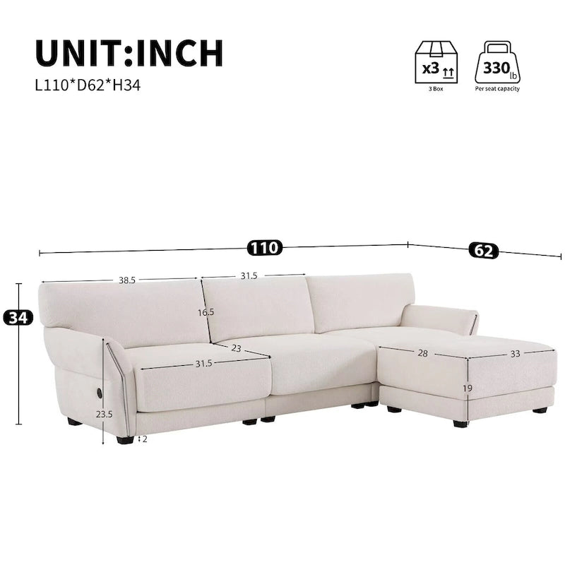 110  Modular Sectional Sofa, L-Shape Sofa with USB and Type-C Charger