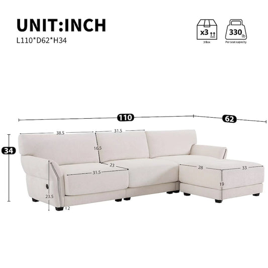 110  Modular Sectional Sofa, L-Shape Sofa with USB and Type-C Charger