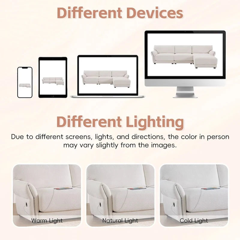 110  Modular Sectional Sofa, L-Shape Sofa with USB and Type-C Charger