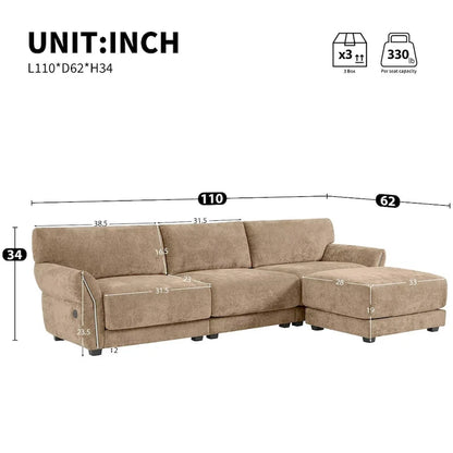 110  Modular Sectional Sofa, L-Shape Sofa with USB and Type-C Charger