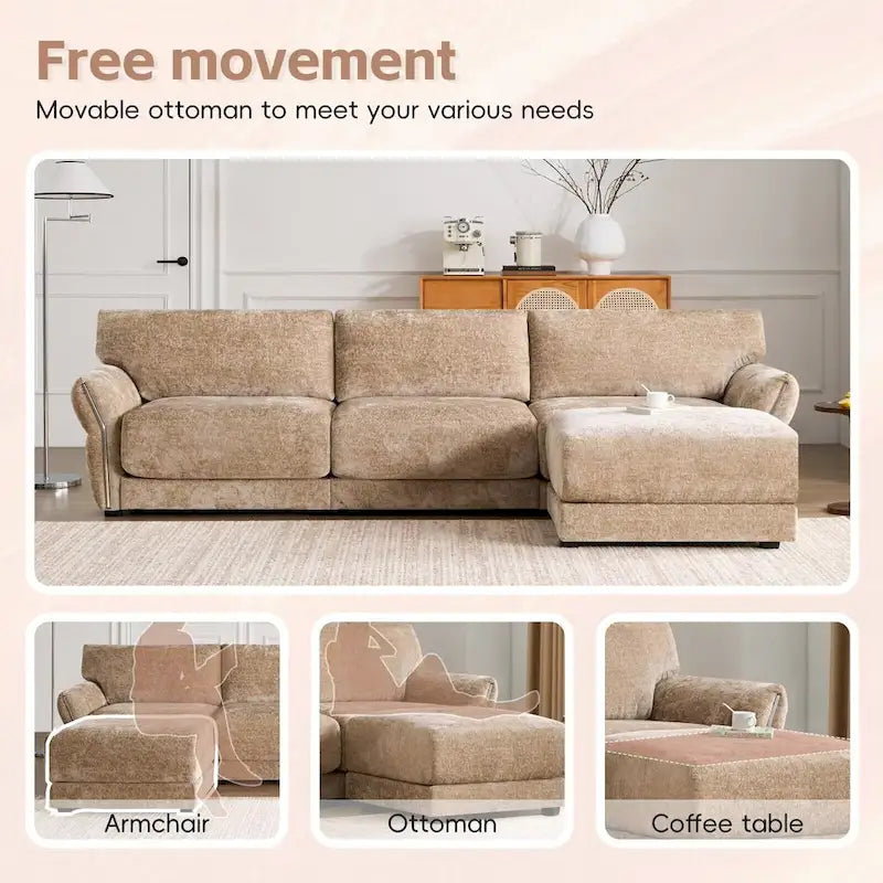 110  Modular Sectional Sofa, L-Shape Sofa with USB and Type-C Charger