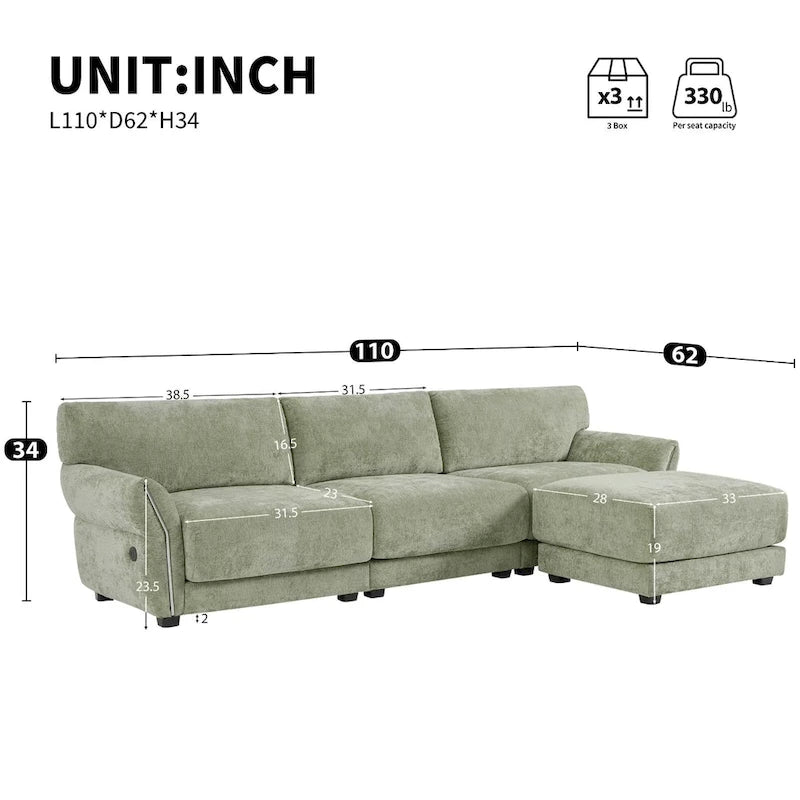 110  Modular Sectional Sofa, L-Shape Sofa with USB and Type-C Charger