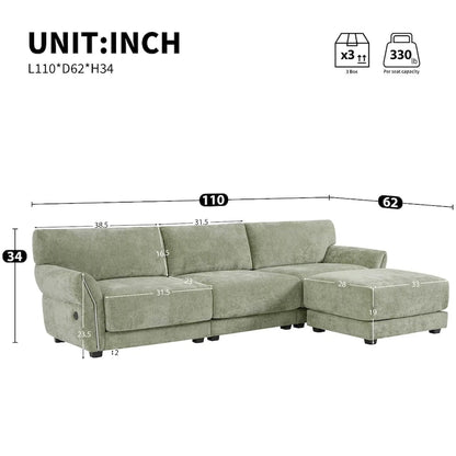 110  Modular Sectional Sofa, L-Shape Sofa with USB and Type-C Charger