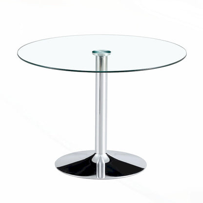 Modern Circular Dining Table with Stylish Glass Top and Sturdy Metal Legs for Various Spaces