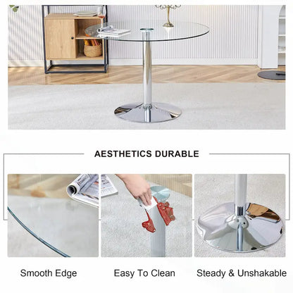 Modern Circular Dining Table with Stylish Glass Top and Sturdy Metal Legs for Various Spaces
