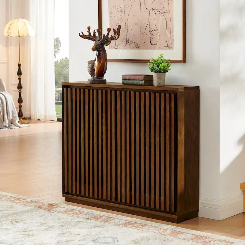 Modern Fluted Hollowed Out Sideboard Cabinet with 2 Outlet Holes, Buffet Cabinet with Storage, Storage Cabinet for Living Room