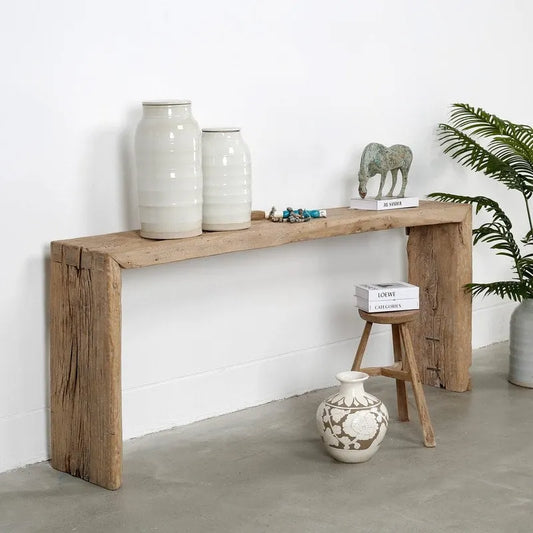 Approx.6-6.5ft Long Vintage Waterfall Console Table Weathered Natural Wood (Size And Finish Vary)