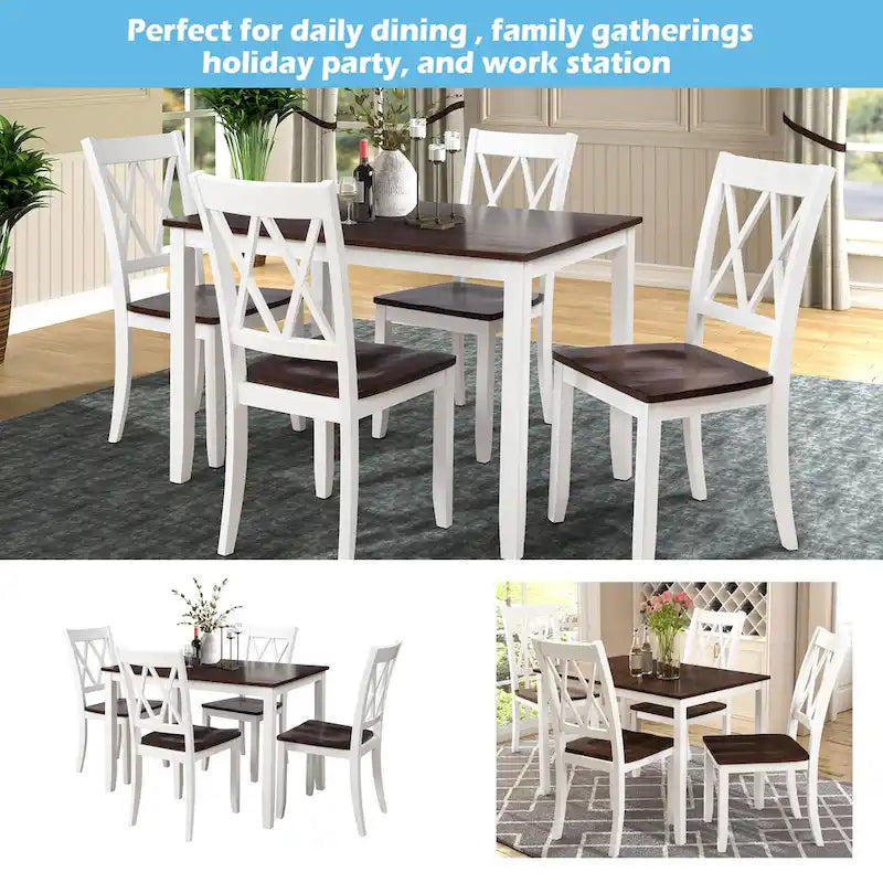 Home Kitchen Table and Chairs Set Farmhouse Kitchen Dining Table Set with Anti-Slipping Protectors and X-Back Chair for Kitchen