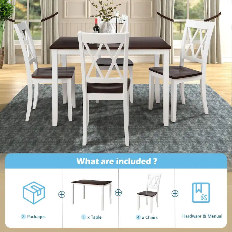 Home Kitchen Table and Chairs Set Farmhouse Kitchen Dining Table Set with Anti-Slipping Protectors and X-Back Chair for Kitchen