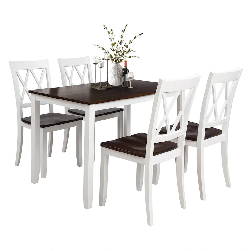 Home Kitchen Table and Chairs Set Farmhouse Kitchen Dining Table Set with Anti-Slipping Protectors and X-Back Chair for Kitchen