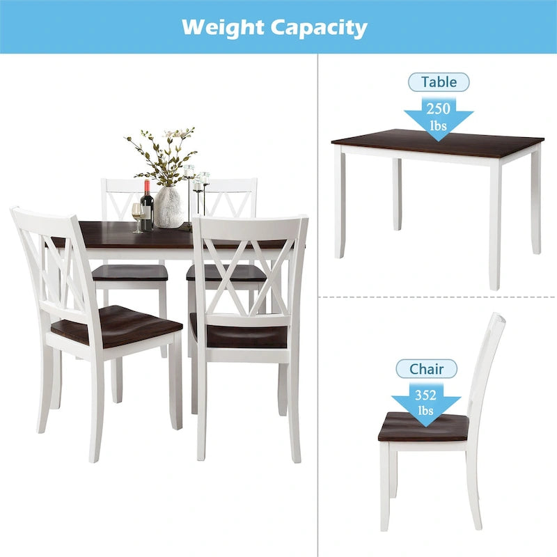 Home Kitchen Table and Chairs Set Farmhouse Kitchen Dining Table Set with Anti-Slipping Protectors and X-Back Chair for Kitchen