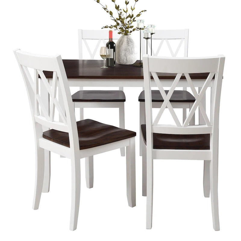 Home Kitchen Table and Chairs Set Farmhouse Kitchen Dining Table Set with Anti-Slipping Protectors and X-Back Chair for Kitchen