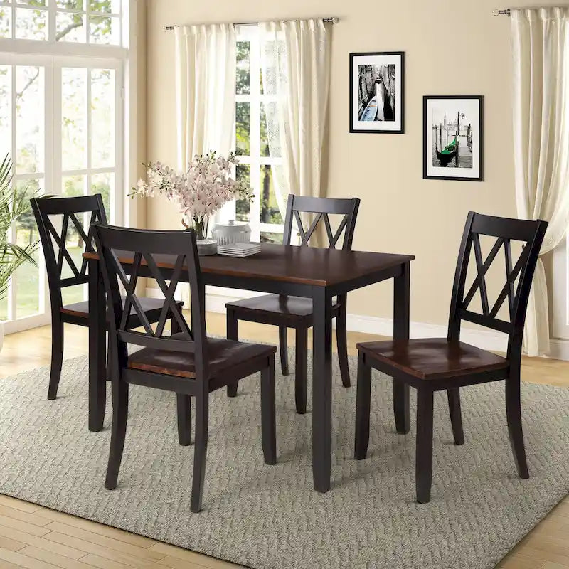 Home Kitchen Table and Chairs Set Farmhouse Kitchen Dining Table Set with Anti-Slipping Protectors and X-Back Chair for Kitchen