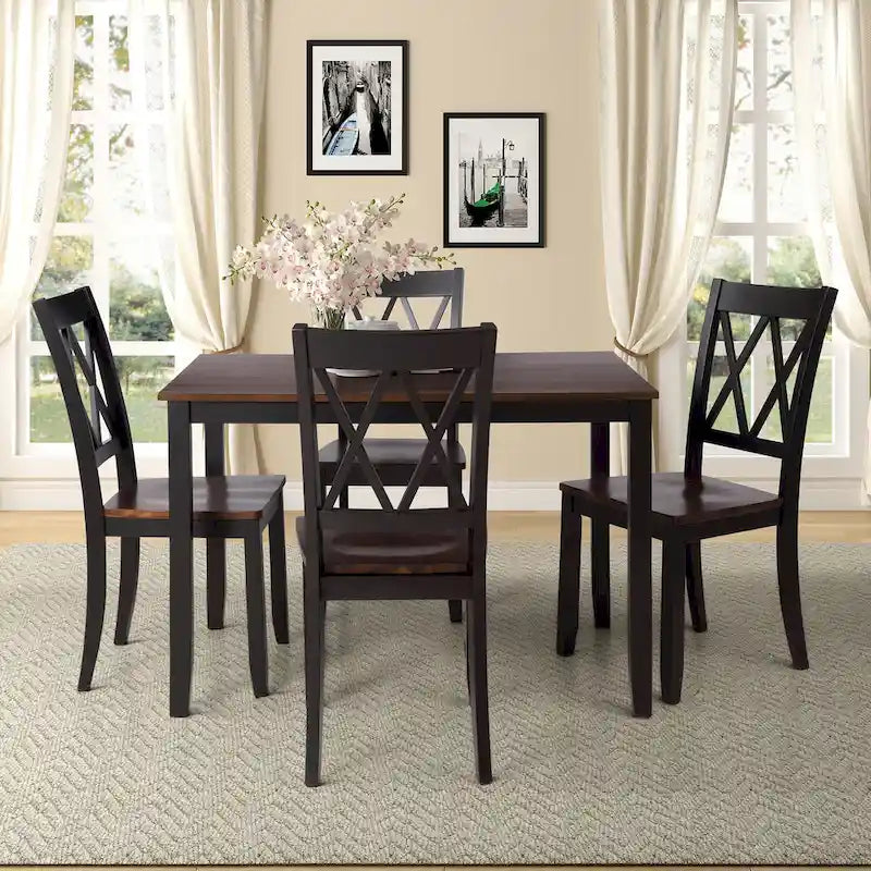 Home Kitchen Table and Chairs Set Farmhouse Kitchen Dining Table Set with Anti-Slipping Protectors and X-Back Chair for Kitchen