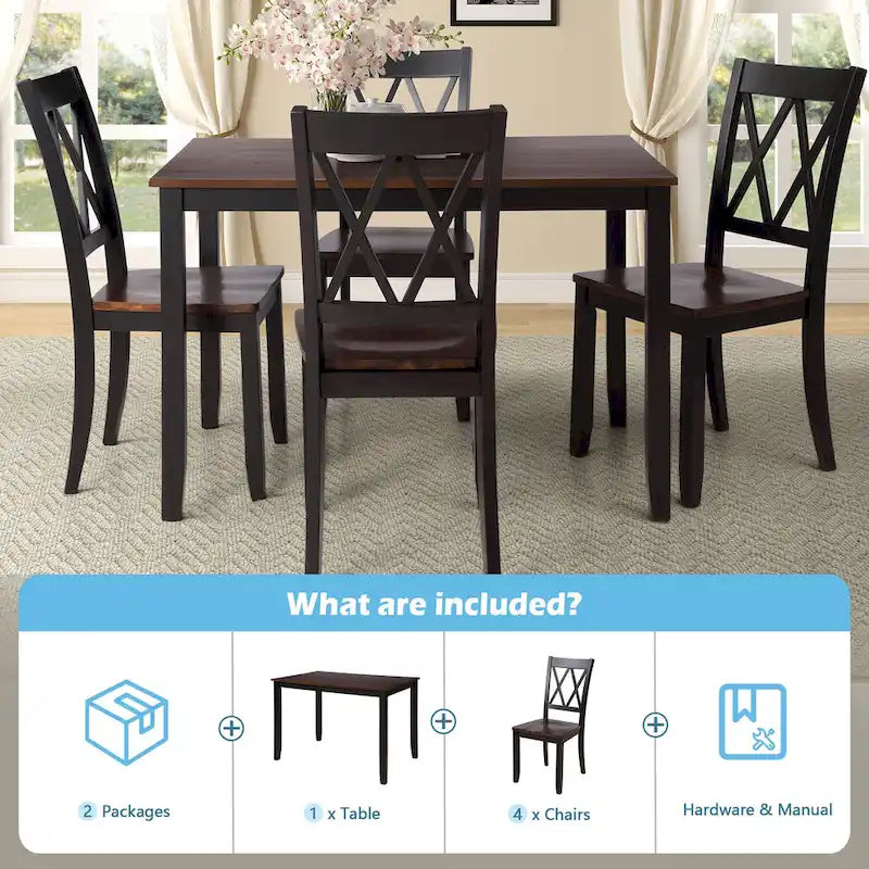 Home Kitchen Table and Chairs Set Farmhouse Kitchen Dining Table Set with Anti-Slipping Protectors and X-Back Chair for Kitchen