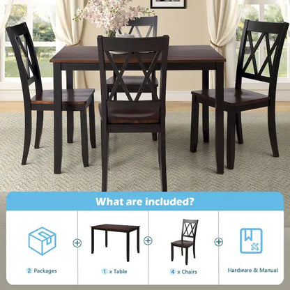 Home Kitchen Table and Chairs Set Farmhouse Kitchen Dining Table Set with Anti-Slipping Protectors and X-Back Chair for Kitchen