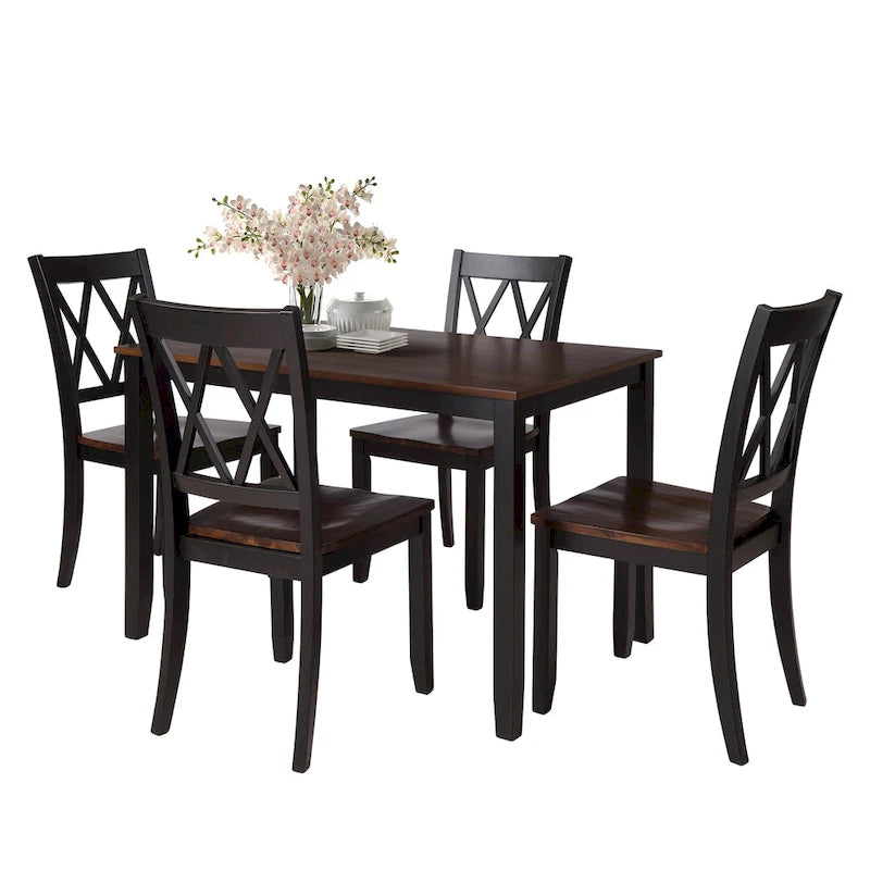 Home Kitchen Table and Chairs Set Farmhouse Kitchen Dining Table Set with Anti-Slipping Protectors and X-Back Chair for Kitchen