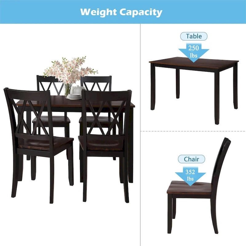Home Kitchen Table and Chairs Set Farmhouse Kitchen Dining Table Set with Anti-Slipping Protectors and X-Back Chair for Kitchen