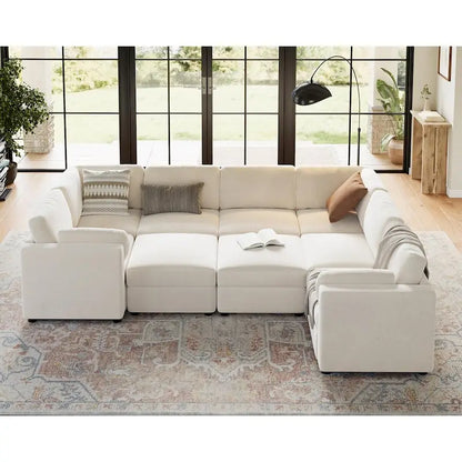 U-Shaped Modular Sectional Sofa, Oversized 9 Seat Couch with 2 Storage Ottoman, 2 Pillows, Modern Deep Seat Comfy Couch