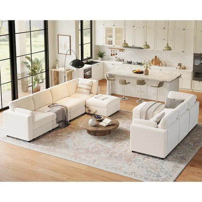 U-Shaped Modular Sectional Sofa, Oversized 9 Seat Couch with 2 Storage Ottoman, 2 Pillows, Modern Deep Seat Comfy Couch
