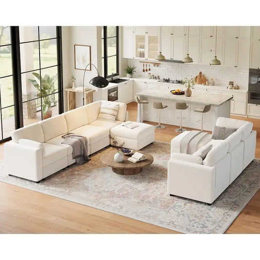 U-Shaped Modular Sectional Sofa, Oversized 9 Seat Couch with 2 Storage Ottoman, 2 Pillows, Modern Deep Seat Comfy Couch