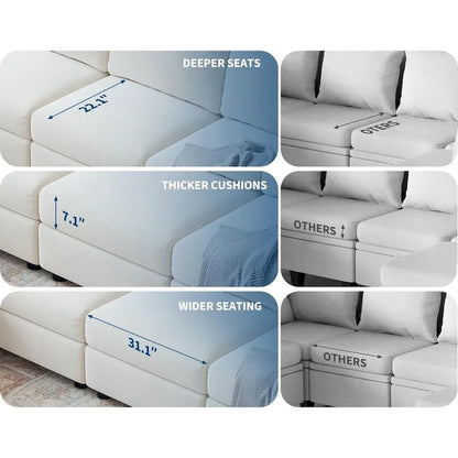 U-Shaped Modular Sectional Sofa, Oversized 9 Seat Couch with 2 Storage Ottoman, 2 Pillows, Modern Deep Seat Comfy Couch