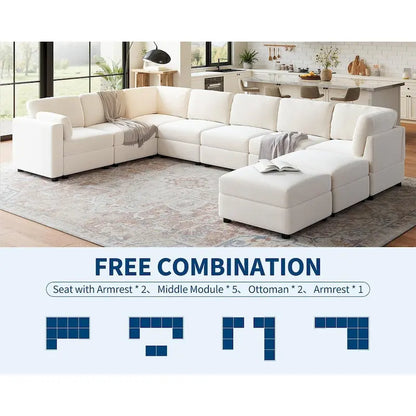 U-Shaped Modular Sectional Sofa, Oversized 9 Seat Couch with 2 Storage Ottoman, 2 Pillows, Modern Deep Seat Comfy Couch