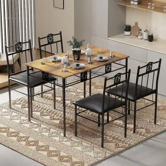 VECELO 3/5-piece Mid-century Dining Table Set with Upholstered Chair