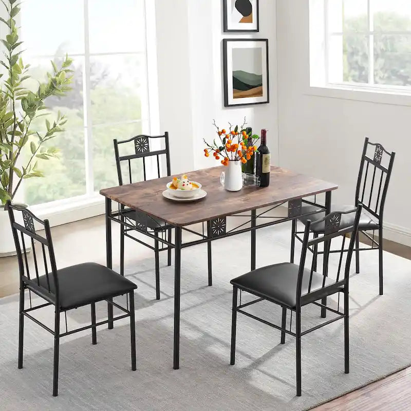 VECELO 3/5-piece Mid-century Dining Table Set with Upholstered Chair