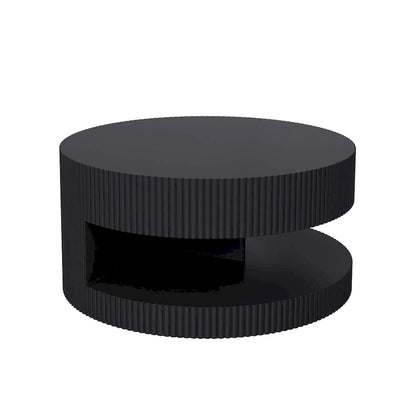 Double Layer Round Coffee Table Modern Center Table Vertical Striped Coffee Table with Storage Space, for Living Room