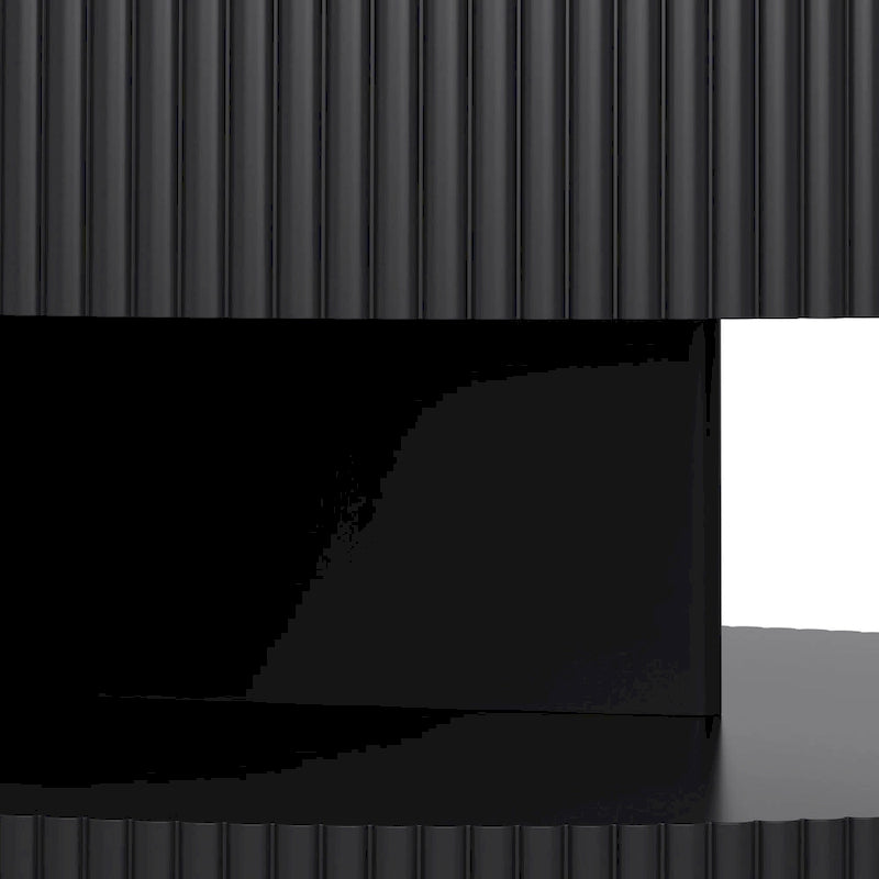 Double Layer Round Coffee Table Modern Center Table Vertical Striped Coffee Table with Storage Space, for Living Room