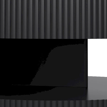 Double Layer Round Coffee Table Modern Center Table Vertical Striped Coffee Table with Storage Space, for Living Room