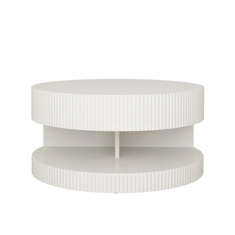 Double Layer Round Coffee Table Modern Center Table Vertical Striped Coffee Table with Storage Space, for Living Room