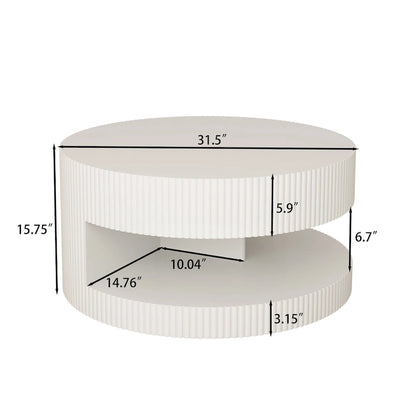 Double Layer Round Coffee Table Modern Center Table Vertical Striped Coffee Table with Storage Space, for Living Room